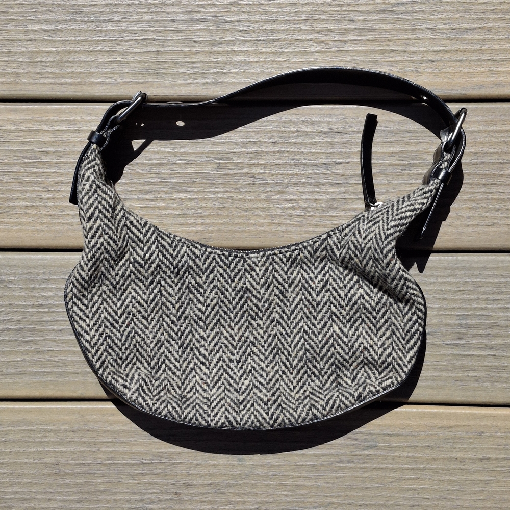 Banana Republic Black and Gray Hobo Bag with Herringbone Design